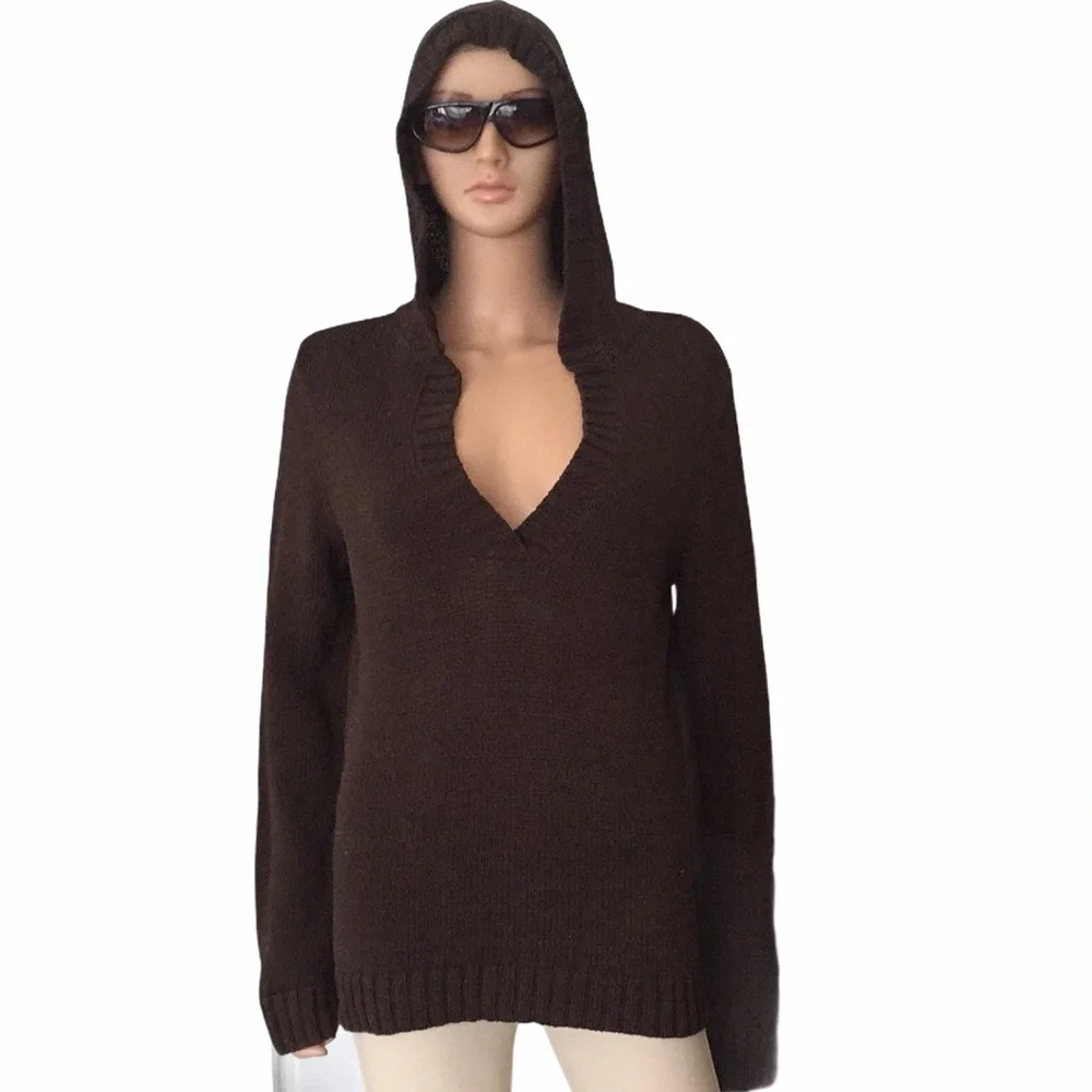 Vintage Talbots mercerized cotton v neck hoodie sweate - Picture 7 of 7